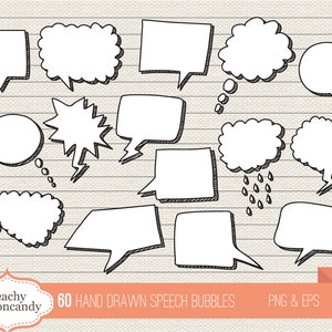 BUY 4 GET 50% OFF 60 Digital Hand Drawn Speech Bubbles doodle speech bubble clip art speech bubbles clipart Commercial Use ok image 1