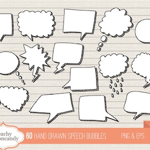 COMPRE 4 GANHE 50% DE DESCONTO 60 balões de fala digitais desenhados à mão - doodle clipart de balão de fala - clipart de balões de fala - Uso comercial ok