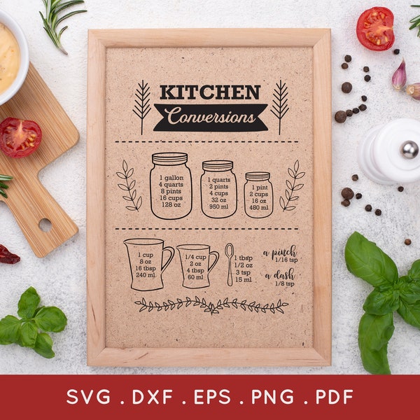 BUY 4 GET 50% OFF Kitchen Conversions and Measurements svg dxf png - volume cheat sheet svg - kitchen measurements svg farmhouse kitchen svg