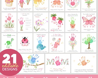 Mother’s Day Handprint Bundle – 21 Printable Kids Craft | DIY Gift for Mom & Grandma | Editable Canva Template