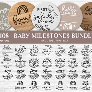 BUY 4 GET 50% OFF 104 Baby milestone card svg bundle - baby milestone svg - hello world svg - monthly milestone baby stats svg files cricut