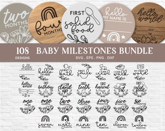 BUY 4 GET 50% OFF 104 Baby milestone card svg bundle - baby milestone svg - hello world svg - monthly milestone baby stats svg files cricut