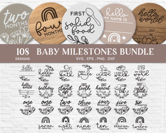 104 Baby Milestone Cards SVG Bundle (Digital Download)