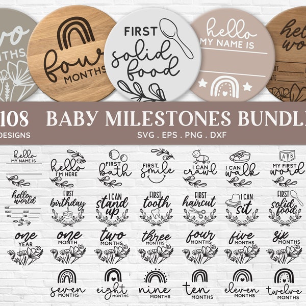 BUY 4 GET 50% OFF 104 Baby milestone card svg bundle - baby milestone svg - hello world svg - monthly milestone baby stats svg files cricut