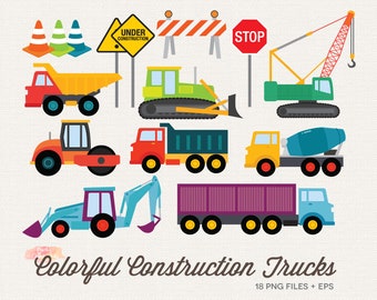 Colorful Construction Truck Clipart: PNG, EPS (Digital Download)