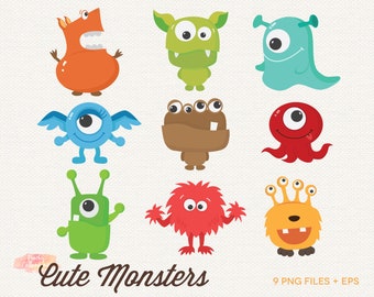 BUY 4 GET 50% OFF Cute Monster Clipart - Cute monster clip art - cute alien clip art alien clipart - monster birthday party digital clipart