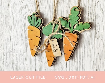 Carrot Easter Basket Tag SVG Laser Cut Files: DIY Personalized Name Tag (Digital Download)