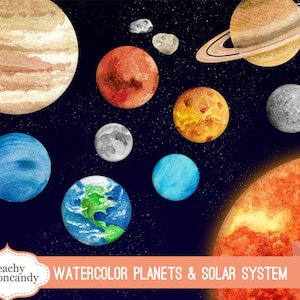 COMPRE 4 GANHE 50% DE DESCONTO Aquarela Sistema Solar Clipart - Planet Clipart - sistema solar clip art - ciência espacial png -Uso comercial Ok