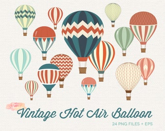 BUY 4 GET 50% OFF Vintage Hot Air Balloon Clipart - Hot Air Balloons Clip Art - Travel clipart - Wedding Clipart - Vintage Balloon Clip Art