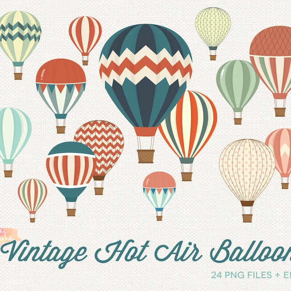 BUY 4 GET 50% OFF Vintage Hot Air Balloon Clipart - Hot Air Balloons Clip Art - Travel clipart - Wedding Clipart - Vintage Balloon Clip Art