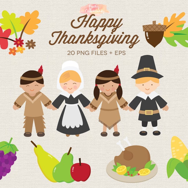 KAUFEN 4 GET 50% Rabatt Happy Thanksgiving Clipart - Thanksgiving Clip Art - Pilger und Native Americans Clipart - Herbst Herbst Ernte Clipart