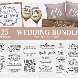 COMPRE 4 OBTENGA 50% DE DESCUENTO Paquete de svg de boda - paquete de svg de letrero de boda - bienvenido a nuestra svg de boda - svg de almohada de boda - svg de novia svg de mr and mrs