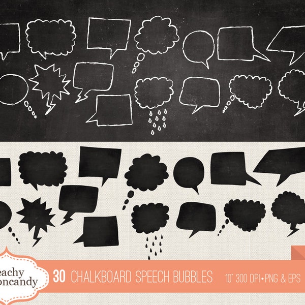 BUY 4 GET 50% OFF 60 Digital Chalkboard Speech Bubble clipart - chalk board speech bubble clip art - speech bubble clipart