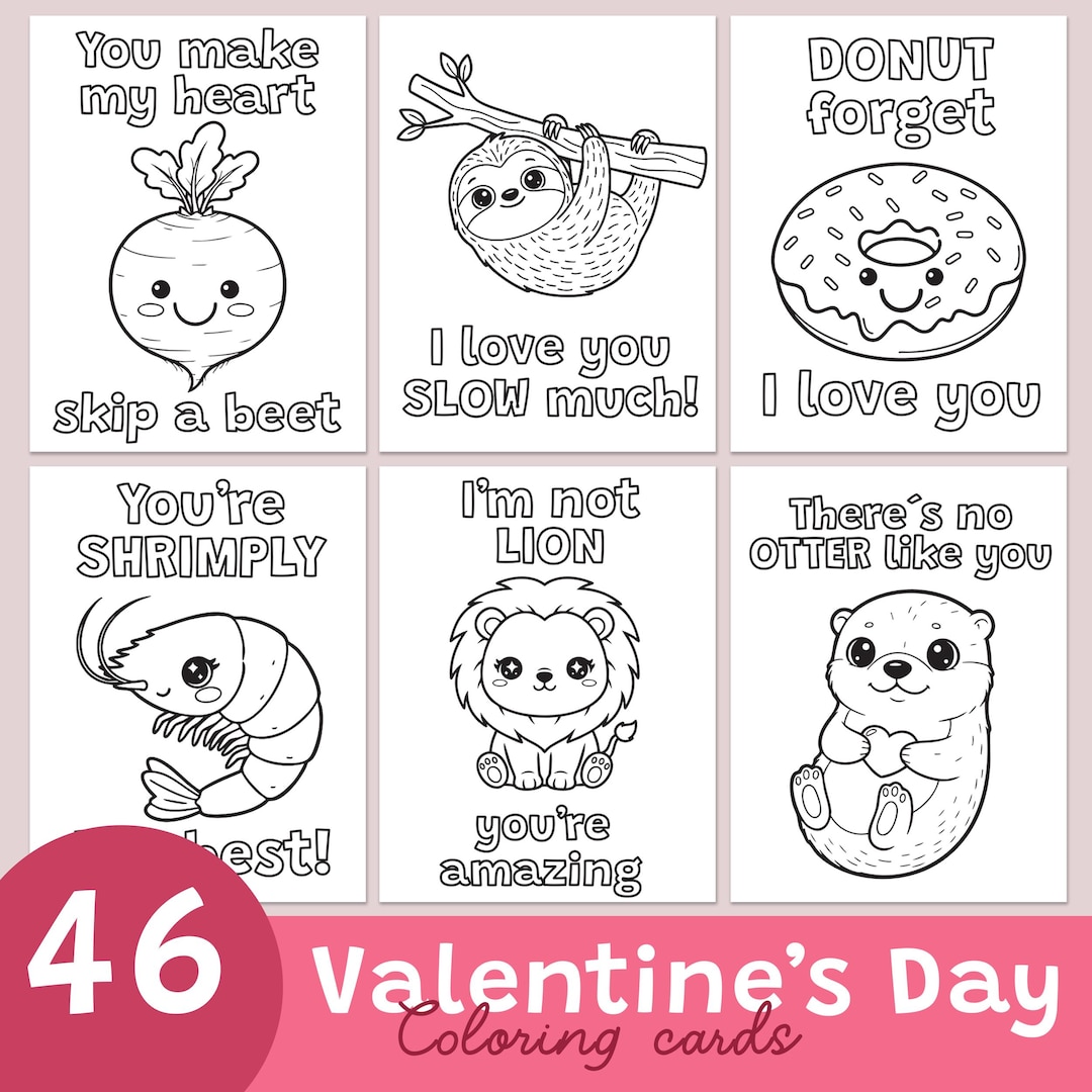 Valentines Day Coloring Cards - Printable Valentine Coloring Book for ...