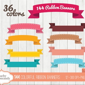 BUY 4 GET 50% off 144 bunte digitale Ribbon Banner Clipart - Ribbon Banner ClipArt - niedliche genähte Bänder Clipart - kommerzielle Nutzung Ok