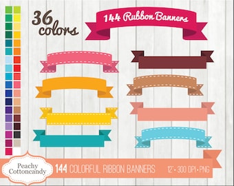 BUY 4 GET 50% OFF 144 Colorful Digital Ribbon Banners Clipart - ribbon banner clip art - cute stitched ribbons clipart - Commercial Use Ok