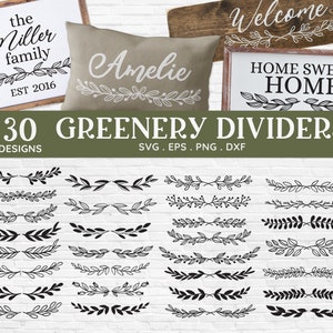 ACQUISTA 4 OTTIENI IL 50% DI SCONTO Greenery Text Divider SVG bundle Foglia bordo SVG Elementi di design disegnati a mano Matrimonio SVG PNG Taglio laser per cricut Glowforge