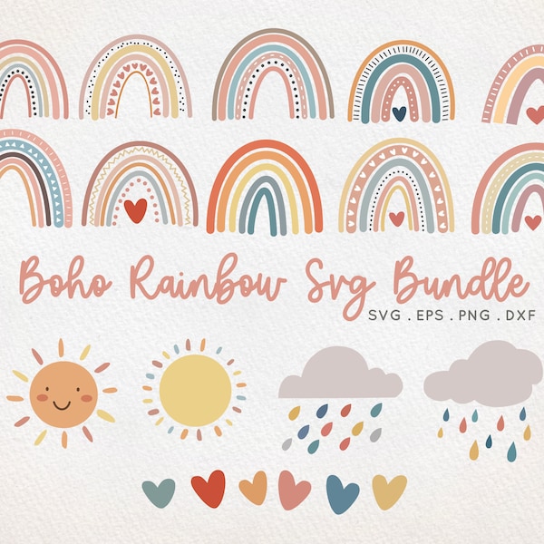 Pacchetto SVG Arcobaleno Boho: File di taglio per decorazioni per la cameretta (Download digitale)