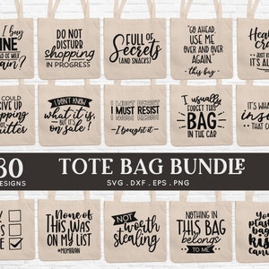 KAUFEN SIE 4 UND ERHALTEN SIE 50 % RABATT auf 30 Diy Tote Bag SVG Bundle dxf eps png pdf – lustige Tragetaschen-Zitate SVG – Canvas-Einkaufstasche-Sprüche SVG-Schnittdateien für Cricut