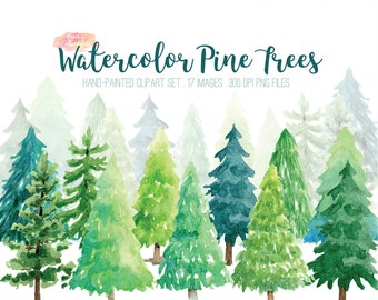 Watercolor Pine Tree Clipart Set (Digital Download)