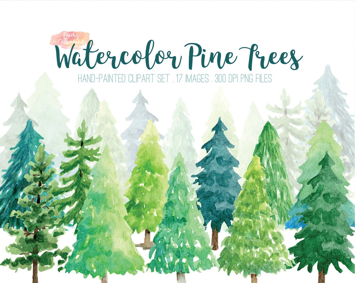 BUY 2 GET 1 FREE Watercolor Pine Tree Clipart Pine Tree Clip | Etsy