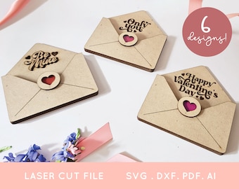 BUY 4 GET 50% OFF Valentines Day Envelope laser cut files for glowforge and cricut - Valentine&#39;s Day Card Valentine Gift Card Holder svg