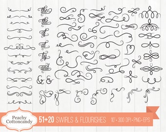 BUY 4 GET 50% OFF 71 swirls and flourishes clipart - vintage swirl flourish ornament vector clip art - Personal and Commercial Use