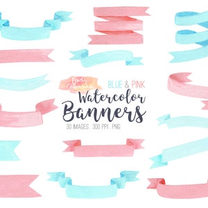KAUFEN SIE 4 GET 50% SALE Aquarell Ribbon Banner Clip Art in Pink & Blau - Pastell handgezeichnete Aquarell Ribbon Banner Clipart - kommerzielle Nutzung Ok