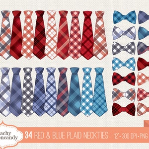 ACQUISTA 4 E RICEVI IL 50% DI SCONTO 34 Clipart di cravatte a quadri rosse e blu - Clip art di cravatte a quadri e papillon - Clip art di abbellimenti per cravatte - Uso commerciale Ok