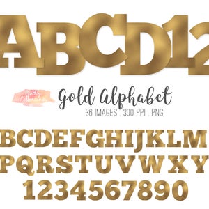 BUY 4 GET 50% OFF 36 Gold Alphabet Clip Art / Golden Alphabet Clipart / digital alphabet - commercial use ok