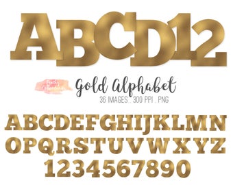 BUY 4 GET 50% OFF 36 Gold Alphabet Clip Art / Golden Alphabet Clipart / digital alphabet - commercial use ok