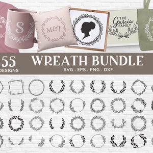 BUY 4 GET 50% OFF Wreath svg bundle round wreath monogram svg floral wreath svg wedding floral frame svg png vector for cricut image 1