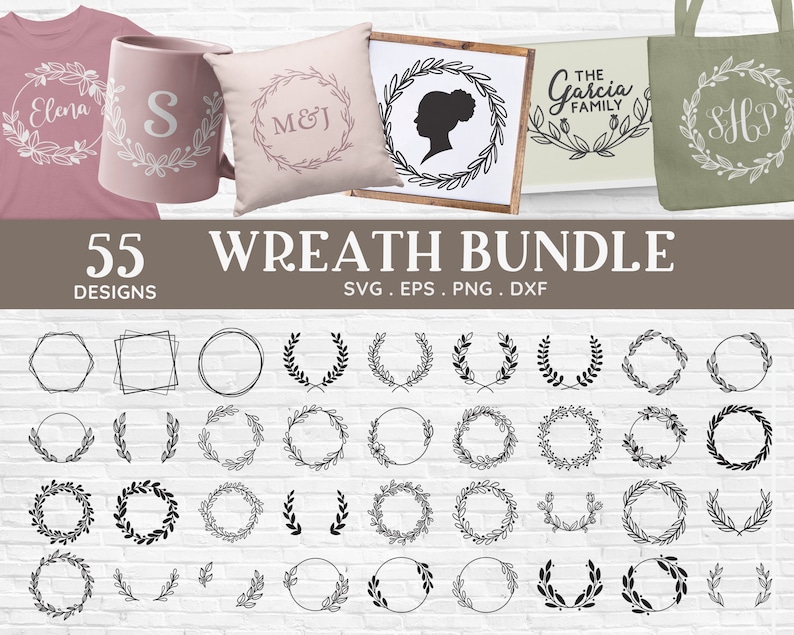 BUY 4 GET 50% OFF Wreath svg bundle round wreath monogram svg floral wreath svg wedding floral frame svg png vector for cricut image 1