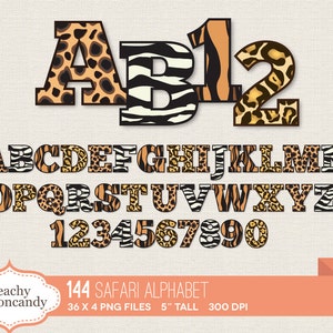 BUY 4 GET 50% OFF 144 Digital Safari Alphabet Clip Art / Animal Skins Alphabet Clipart / zebra cheetah letters & numbers commercial use ok
