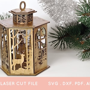 BUY 4 GET 50% OFF S Christmas Lantern laser cut files for glowforge and cricut - christmas candle holder svg laser cut christmas decoration.