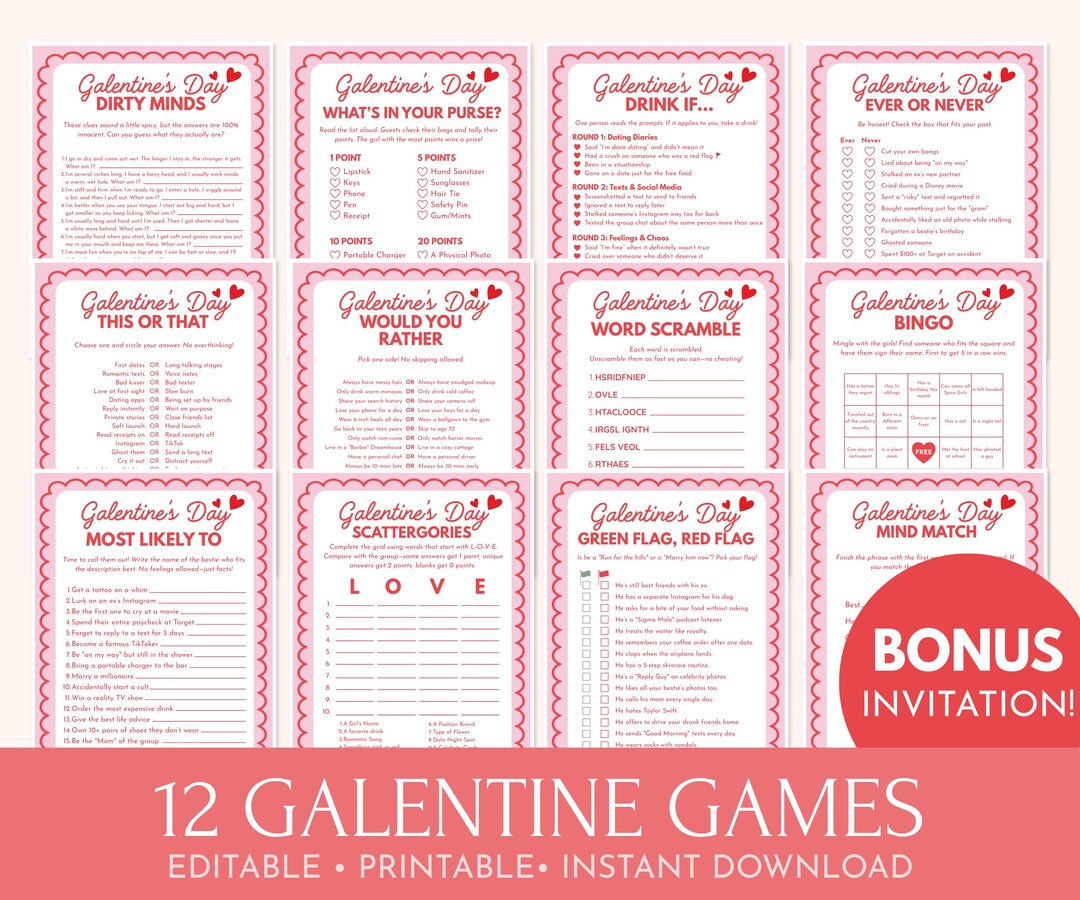 Galentine’s Day Games Bundle Printable | 12 Fun Galentine Girls Night ...
