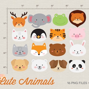 BUY 4 GET 50% OFF Cute Animals Clipart - Animal Clipart - Animal Clip Art Animal Face Clipart lion tiger bear dog cat panda penguin clipart image 2