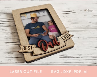 COMPRA 4 Y LLÉVATE UN 50% DE DESCUENTO Regalo para el Día del Padre - Marco de fotos para nevera con imán, archivo de corte láser para Glowforge - Marco de fotos para papá en formato SVG Archivo de corte láser para papá
