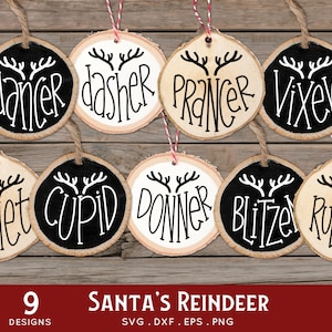 50 % de remise avec inscriptions faites à la main avec les noms des rennes de Noël - svg du père Noël renne - décorations de Noël rennes de la ferme svg dxf png eps