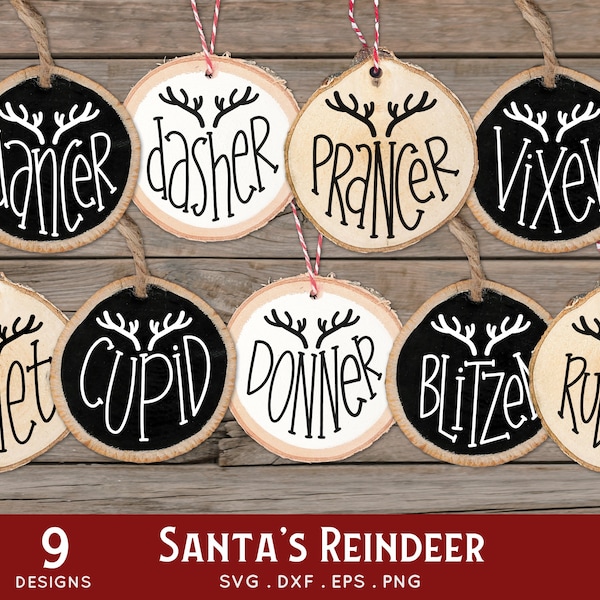 BUY 4 GET 50% OFF Hand Lettered Christmas Reindeer Names svg - Santa Reindeer svg -  farmhouse reindeer christmas ornaments svg dxf png eps