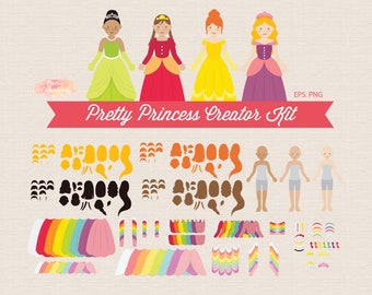 Ensemble de cliparts princesse : créez votre propre princesse (image clipart numérique)