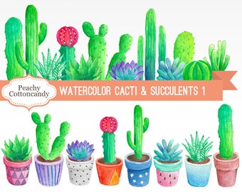 BUY 4 GET 50% OFF Watercolor Cactus Clipart 1 - cactus clip art - succulent clip art - watercolour cactus illustration -Commercial Use Ok