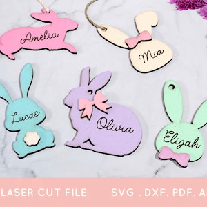 Bunny Easter Basket Tag SVG: Personalized Laser Cut Name Tag (Digital Download)
