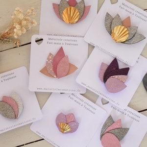 Spilla in pelle fiore di loto ventaglio Regalo di Natale - cerimonia di matrimonio di battesimo testimone madrina - Riciclo fatto a mano