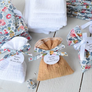 Liberty Betsy Camel Autumn Baptism Dragee Bags - Sacchetto in doppia garza - Ballotine con etichette personalizzate per la professione di fede della comunione