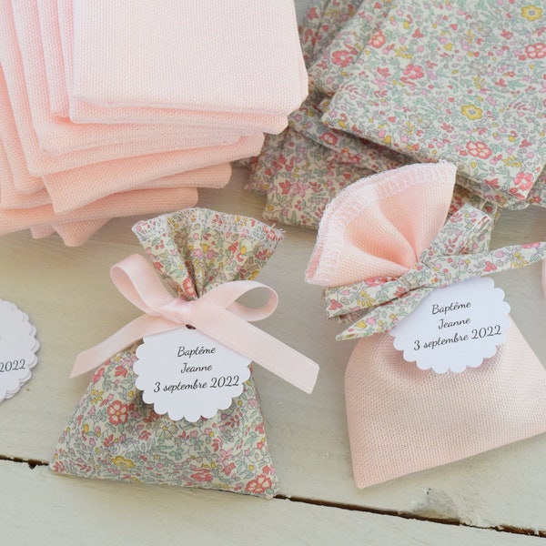 ballotins dragées Liberty katie and millie pastel baptême mariage, étiquettes personnalisées / pochon dragées / sachet dragées / ballotins