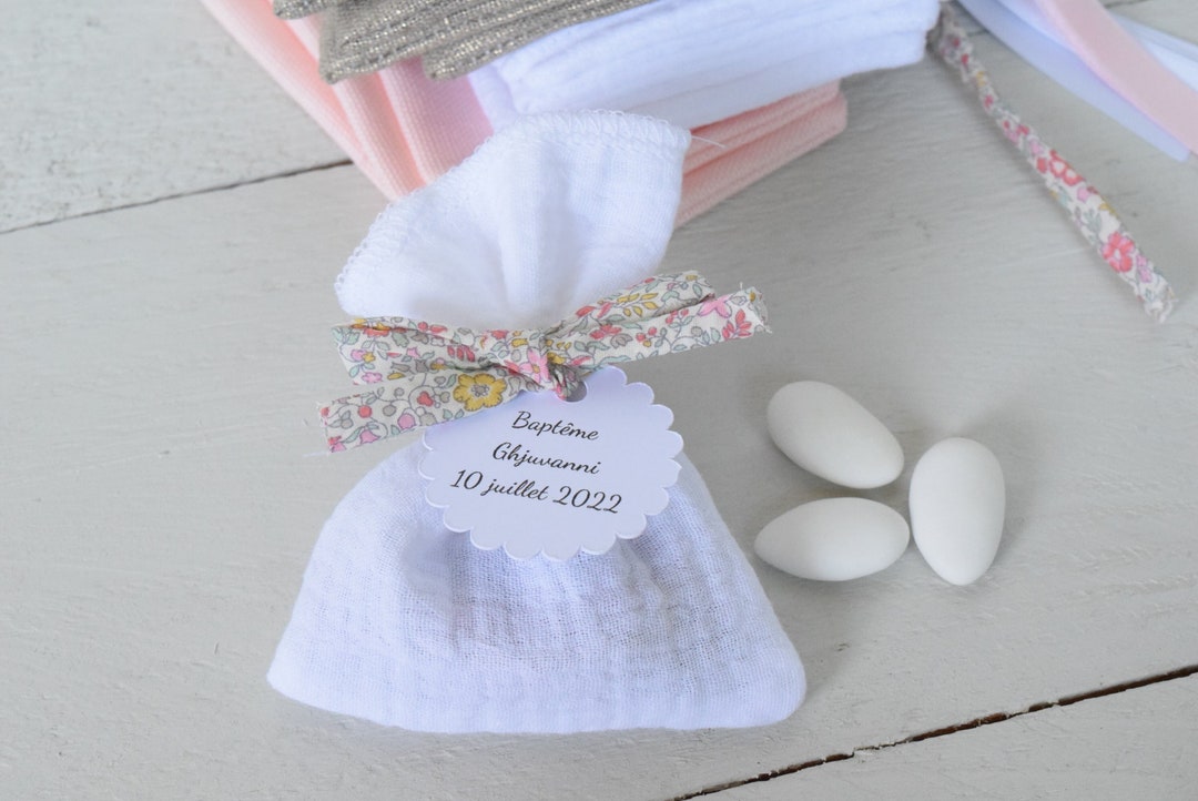 Sachets dragées baptême Champêtre Katie and millie chic pochon double