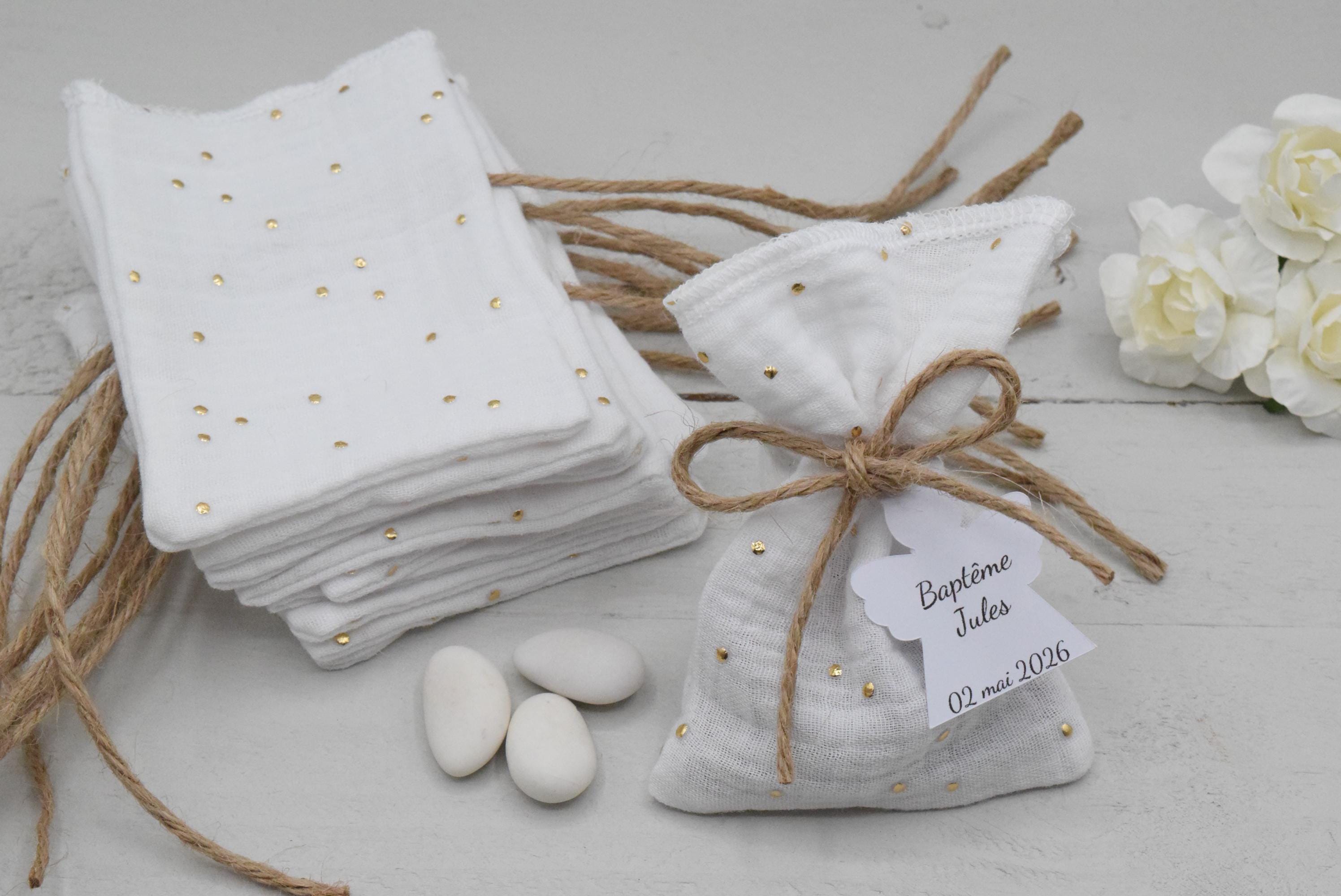 Sachet With String Baptism Double Gauze Sachet With Golden Polka Dots - Green & Off-white ...