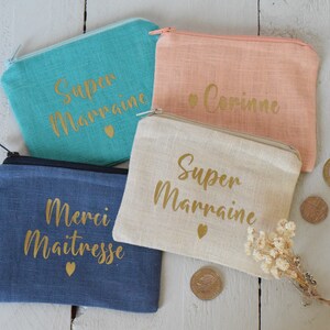 Monedero personalizable - pequeña bolsa de lino personalizada - regalo de agradecimiento testigo - regalo de madrina amante niñera padrino
