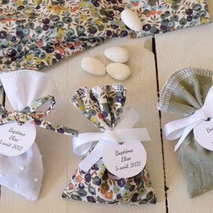 Liberty Wiltshire sacchetti per caramelle per battesimo in plumetis verde - sacchetto con etichette personalizzate per la professione di fede in comunione